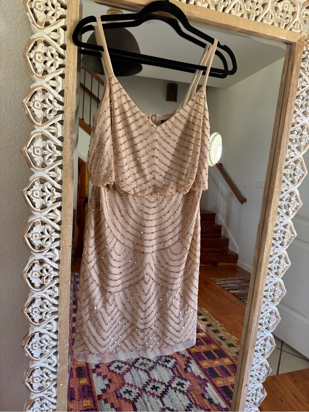 Adrianna Papell Nude Beaded Spaghetti-Strap Mini Dress